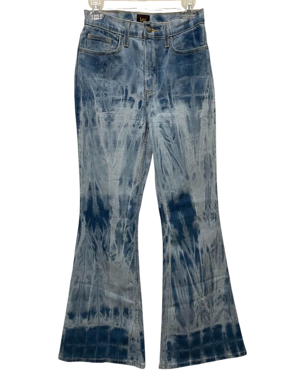 Lee Tie-Dye High-Waist Flare Jeans Hippie Blue Denim Bell Bottoms Women 27x33